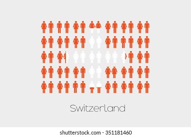 Illustration of Men and Women with the Flag of Switzerland