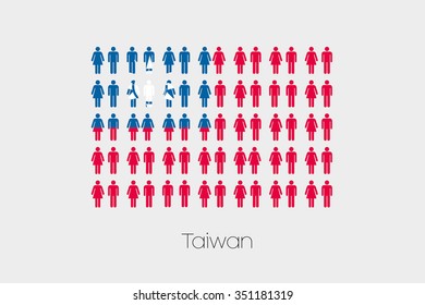 Illustration of Men and Women with the Flag of Taiwan