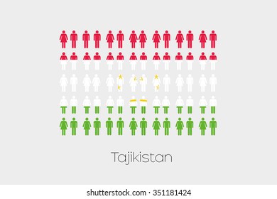 Illustration of Men and Women with the Flag of Tajikistan