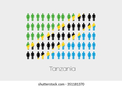 Illustration of Men and Women with the Flag of Tanzania