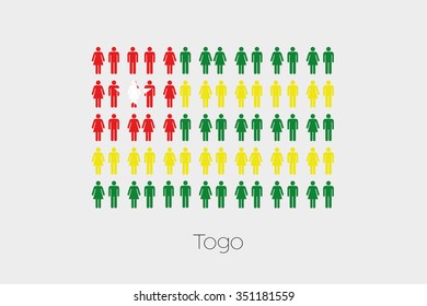Illustration of Men and Women with the Flag of Togo