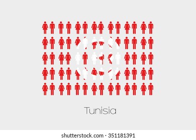 Illustration of Men and Women with the Flag of Tunisia