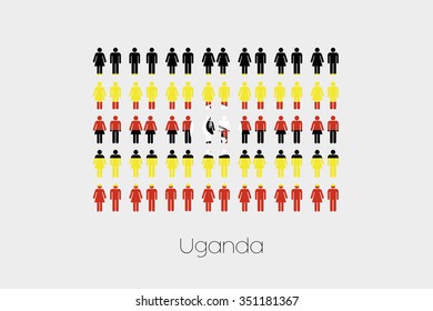 Illustration of Men and Women with the Flag of Uganda