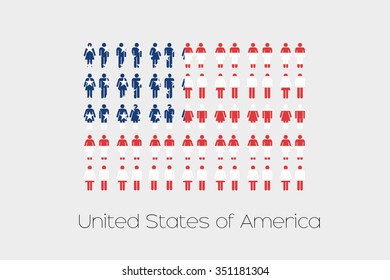 Illustration of Men and Women with the Flag of United States of America