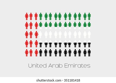 Illustration of Men and Women with the Flag of United Arab Emirates