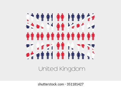 Illustration of Men and Women with the Flag of United Kingdom