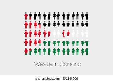 Illustration of Men and Women with the Flag of Western Sahara