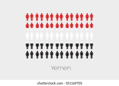 Illustration of Men and Women with the Flag of Yemen