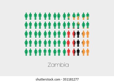 Illustration of Men and Women with the Flag of Zambia