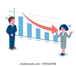 Illustration of men and women in graphs and suits