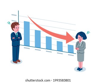 Illustration of men and women in graphs and suits