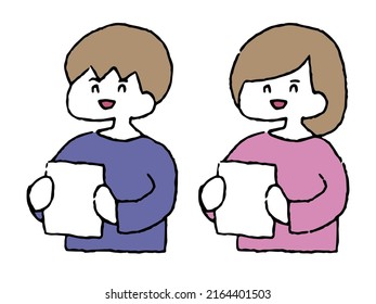 Illustration of men and women with paper