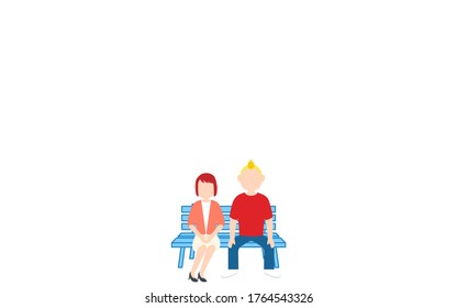 Illustration of men and women sitting side by side on a bench
Vector illustration