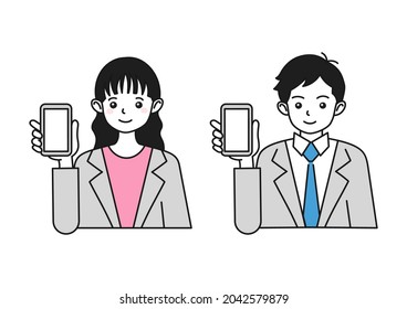 Illustration of men and women with smartphones