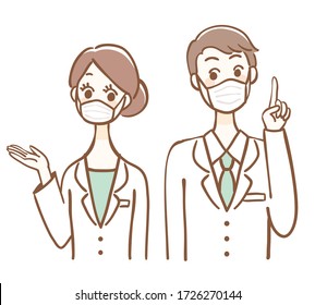 Illustration of men and women wearing surgical masks.