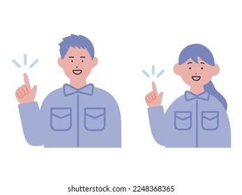 Illustration of men and women in work clothes pointing