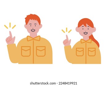 Illustration of men and women in work clothes pointing