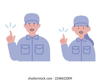 Illustration of men and women in work clothes pointing