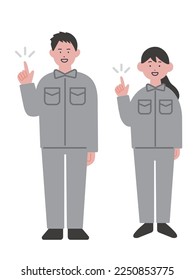 Illustration of men and women in work clothes pointing