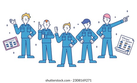 It is an illustration of a men working in a manufacturing technology occupation.