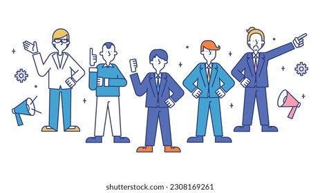 Es ist eine Illustration von Männern, die in der Kategorie technischer Vertrieb tätig sind.