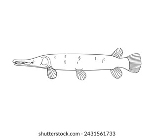 Illustration of a menacing Alligator Gar, highlighting its prehistoric appearance and formidable presence. Perfect for fishing enthusiasts, wildlife designs, and aquatic-themed projects. 