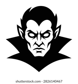 Illustration of a menacing vampire with pointed ears and dark hair in dramatic pose