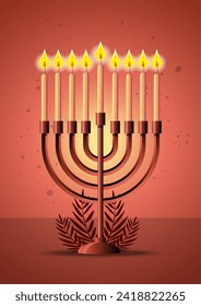 An illustration of menorah a traditional candelabra, Jewish holiday background, Hanukkah, vector illustration