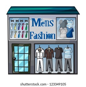 Illustration of mens fasion shop on a white background