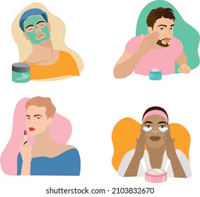 Illustration with men's skincare and make-up