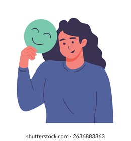 Illustration of an Mental Health Hiding in Happy Mask Character Cartoon