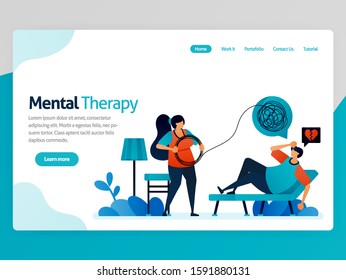 Illustration of mental therapy. Loneliness people counseling to psychiatrist to straighten line of life problems complicated. Vector cartoon for website homepage header landing web page template apps