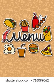 illustration of menu cover for fast food cafe and restaurant