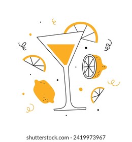 Illustration for the menu – glass of the drink. Simple lemonade illustration isolated on a white background. Summer vector elements.