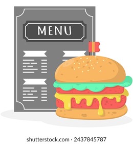 illustration of menu and hamburger list, fast food menu list