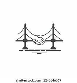 illustration merging bridge   shaking hands  vector art 