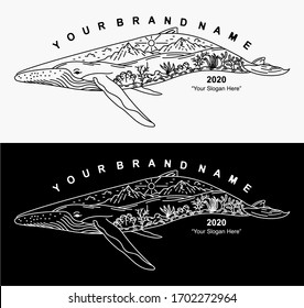 illustration of merging whales with landscapes
