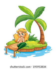 Illustration of a mermaid at the beach on a white background
