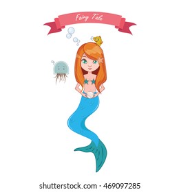 Illustration of mermaid girl holding a pearl