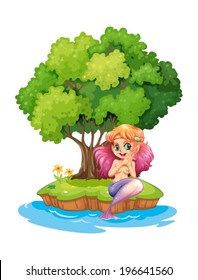 Illustration of a mermaid in the island on a white background