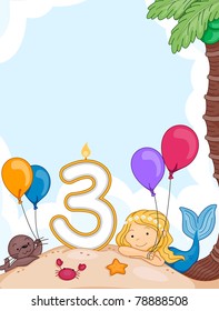 Illustration of a Mermaid Looking at a Birthday Candle