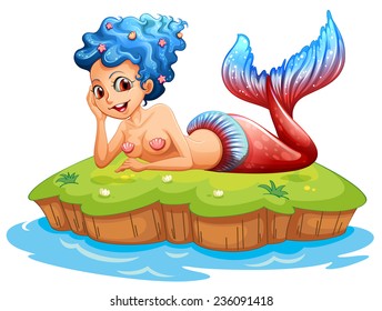 Illustration of a mermaid relaxing on an island