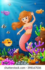 illustration mermaid under the sea