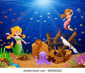 illustration mermaid under the sea