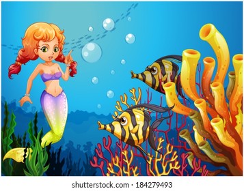 Illustration of a mermaid watching the two fishes