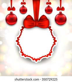 Illustration Merry Christmas Background with Celebration Card and Glass Balls - Vector