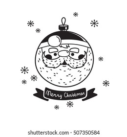Illustration merry christmas black and white Santa Claus