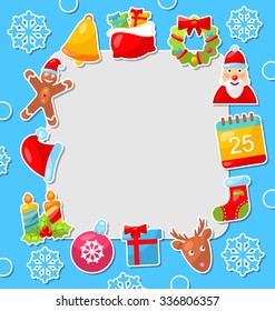 Illustration Merry Christmas Celebration Card with Traditional Elements - Vector