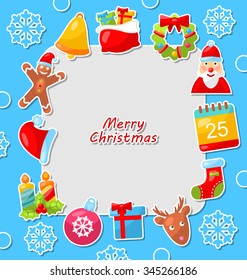 Illustration Merry Christmas Celebration Card with Traditional Elements - Vector