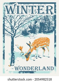 Illustration of merry christmas day and new year greeting card concept. Winter season and beautiful of forest woods with mountains landscape background. Paper art and digital craft style.